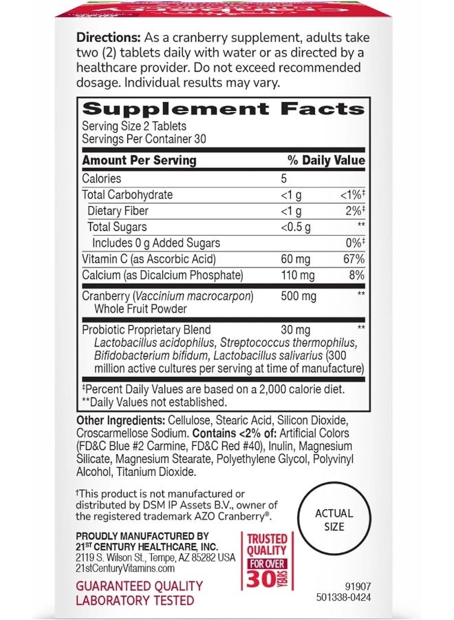 21st Century Cranberry Plus Probiotic Urinary Tract Support - 60 Tablets - Image 3